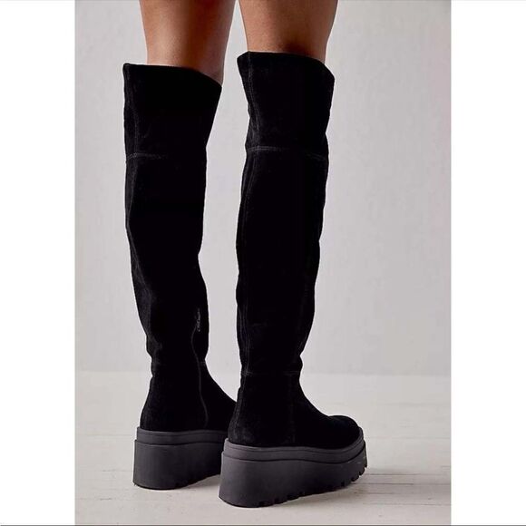 Free People London Calling Wedge Over The Knee Boots / Black size 38 - Picture 6 of 10